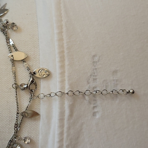 3/$30 Cato Silvertone Holiday Chain Necklace with Crystals Leaves - Picture 3 of 7